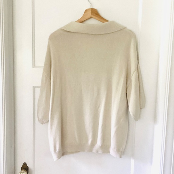 J. Society Women's Sz L Oatmeal 100% Cotton v-neck polo top oversized preppy - Picture 6 of 9